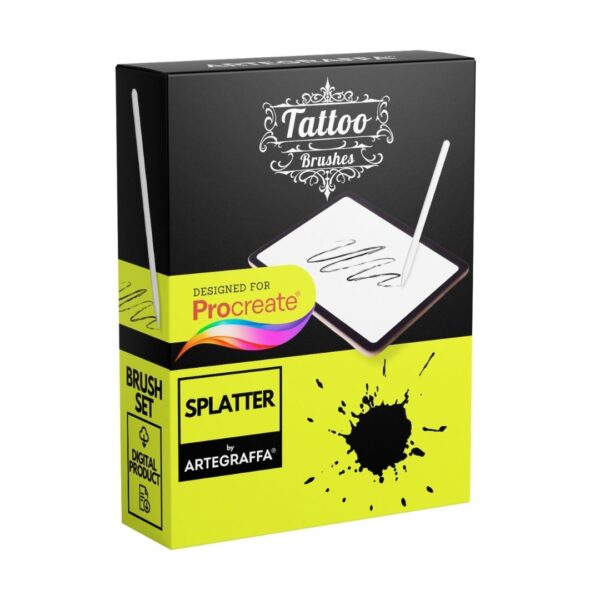 Procreate brush tattoo SPLATTER - <h4><strong>50 Pennelli a stampo Procreate per tatuatori</strong></h4> <strong>Inserisci macchie d'inchiostro nei tuoi disegni</strong> Misure: 50 Forme originali da aggiungere al progetto con un click <strong>DOWNLOAD ILLIMITATI</strong>