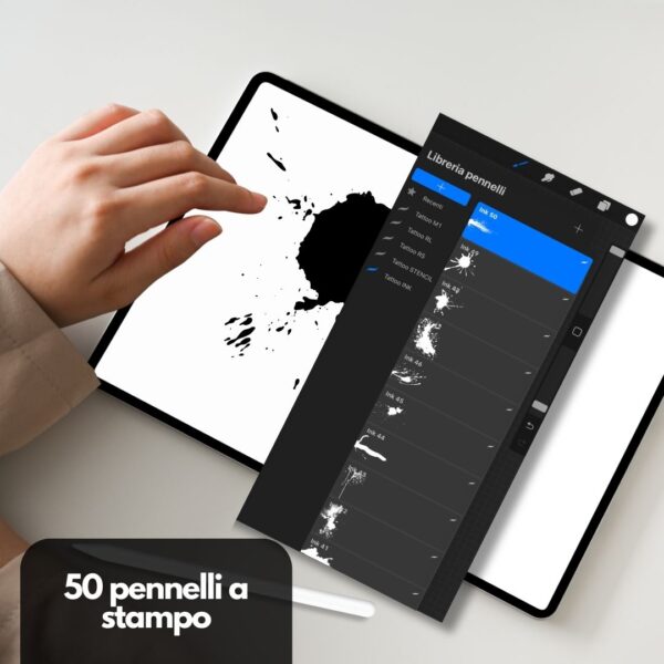 Procreate brush tattoo SPLATTER - <h4><strong>50 Pennelli a stampo Procreate per tatuatori</strong></h4> <strong>Inserisci macchie d'inchiostro nei tuoi disegni</strong> Misure: 50 Forme originali da aggiungere al progetto con un click <strong>DOWNLOAD ILLIMITATI</strong>