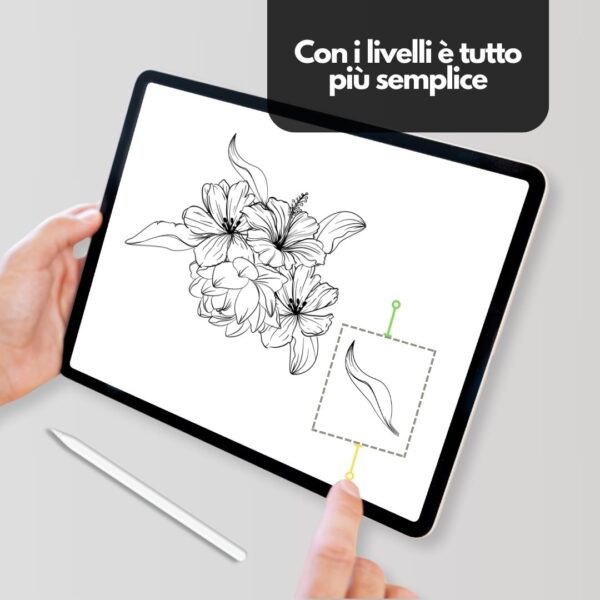 Procreate brushes tattoo FLOWERS - Creativo, perfetto e veloce - <h4><strong>180 Procreate brushes tattoo a stampo per tatuatori</strong></h4> <img class="alignnone size-full wp-image-1204" src="https://www.artegraffa.it/wp-content/uploads/2024/05/2-3.png" alt="" width="313" height="94" data-wp-editing="1" /> <h4><strong>Crea composizioni floreali Velocemente</strong></h4> <ul> <li style="text-align: left;"><b>Forme di foglie e fiori disegnate a mano</b></li> <li style="text-align: left;"><strong>DOWNLOAD ILLIMITATI</strong></li> <li style="text-align: left;">Adatto per <strong>creare i tuoi disegni floreali</strong></li> <li style="text-align: left;"><strong>180 Forme diverse da aggiungere con un solo tocco</strong></li> <li style="text-align: left;">Opacità e grandezza<strong> regolabili</strong> manualmente</li> <li style="text-align: left;"><strong>Compatibile</strong> con tutte le <strong>palette colori</strong> di Procreate</li> <li style="text-align: left;"><strong>Compatibile con Procreate</strong> App (disponibile solo per iPad)</li> <li style="text-align: left;"><strong>Prodotto digitale</strong> pronto al download</li> <li style="text-align: left;"><a href="https://www.artegraffa.it/installazione-del-prodotto/"><strong>Istruzioni d'installazione</strong></a></li> <li style="text-align: left;"><strong>Facile da installare</strong> su procreate</li> </ul>