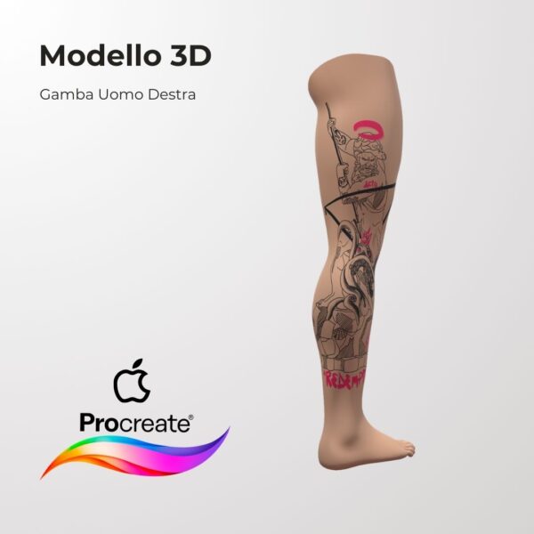 3D Model Procreate tattoo - Gamba Uomo DX - <h4><strong>Modello 3D Procreate per Simulare l'anteprima interattiva del tatuaggio</strong></h4> <img class="alignnone size-full wp-image-1204" src="https://www.artegraffa.it/wp-content/uploads/2024/05/2-3.png" alt="" width="313" height="94" data-wp-editing="1" /> <ul> <li><strong>7 livelli Colore</strong> della pelle</li> <li><strong>1 livello righello</strong> per squadratura stancil</li> <li><strong>1 livello Texture 2D</strong> realistica</li> <li><strong>Importa o disegna</strong> il tuo progetto</li> <li><strong>Compatibile con Procreate</strong> App (disponibile solo per <strong>Apple iPad</strong>)</li> <li><strong>Prodotto digitale</strong> pronto al download</li> <li><strong>Facile da installare</strong> su Procreate</li> <li><a href="https://www.artegraffa.it/installazione-del-prodotto/"><strong>Istruzioni d'installazione</strong></a></li> </ul> <strong>DOWNLOAD ILLIMITATI </strong> <em>Per scaricare i tuoi prodotti dal sito ArteGraffa® devi </em><strong><a href="https://www.artegraffa.it/mio-account/" target="_blank" rel="noopener">Creare la tua utenza</a></strong> <img class="alignnone wp-image-1203 size-full" src="https://www.artegraffa.it/wp-content/uploads/2024/05/1-4.png" alt="" width="313" height="94" />