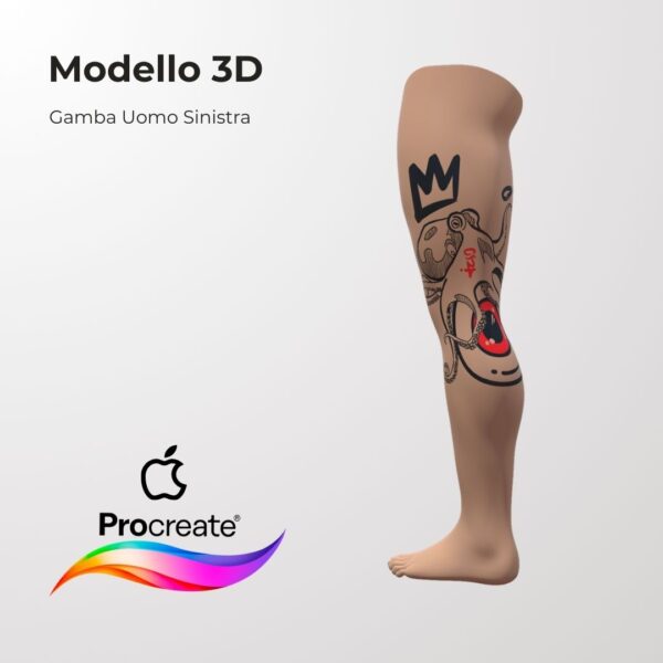 3D Model Procreate tattoo - Gamba Uomo SX - <h4><strong>Modello 3D Procreate per Simulare l'anteprima interattiva del tatuaggio</strong></h4> <img class="alignnone size-full wp-image-1204" src="https://www.artegraffa.it/wp-content/uploads/2024/05/2-3.png" alt="" width="313" height="94" data-wp-editing="1" /> <ul> <li><strong>7 livelli Colore</strong> della pelle</li> <li><strong>1 livello righello</strong> per squadratura stancil</li> <li><strong>1 livello Texture 2D</strong> realistica</li> <li><strong>Importa o disegna</strong> il tuo progetto</li> <li><strong>Compatibile con Procreate</strong> App (disponibile solo per <strong>Apple iPad</strong>)</li> <li><strong>Prodotto digitale</strong> pronto al download</li> <li><strong>Facile da installare</strong> su Procreate</li> <li><a href="https://www.artegraffa.it/installazione-del-prodotto/"><strong>Istruzioni d'installazione</strong></a></li> </ul> <strong>DOWNLOAD ILLIMITATI </strong> <em>Per scaricare i tuoi prodotti dal sito ArteGraffa® devi </em><strong><a href="https://www.artegraffa.it/mio-account/" target="_blank" rel="noopener">Creare la tua utenza</a></strong> <img class="alignnone wp-image-1203 size-full" src="https://www.artegraffa.it/wp-content/uploads/2024/05/1-4.png" alt="" width="313" height="94" />