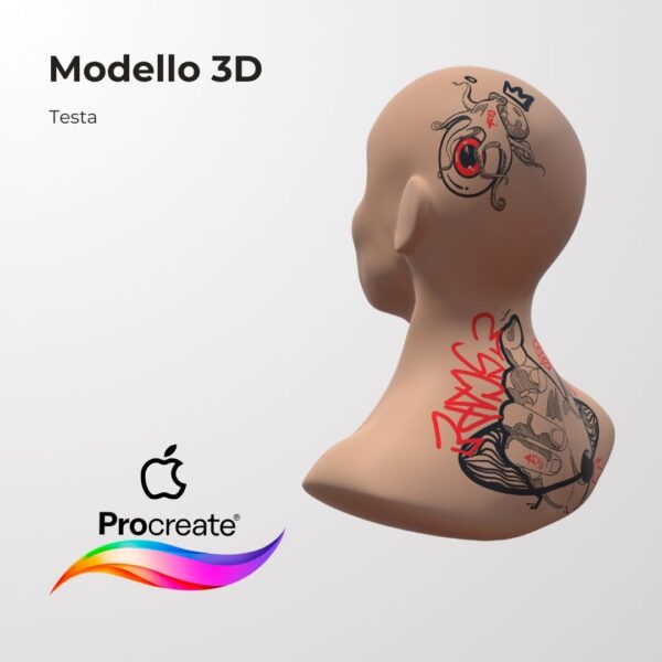 3D Model Procreate tattoo - Testa - <h4><strong>Modello 3D Procreate per Simulare l'anteprima interattiva del tatuaggio</strong></h4> <img class="alignnone size-full wp-image-1204" src="https://www.artegraffa.it/wp-content/uploads/2024/05/2-3.png" alt="" width="313" height="94" data-wp-editing="1" /> <ul> <li><strong>7 livelli Colore</strong> della pelle</li> <li><strong>1 livello righello</strong> per squadratura stancil</li> <li><strong>1 livello Texture 2D</strong> realistica</li> <li><strong>Importa o disegna</strong> il tuo progetto</li> <li><strong>Compatibile con Procreate</strong> App (disponibile solo per <strong>Apple iPad</strong>)</li> <li><strong>Prodotto digitale</strong> pronto al download</li> <li><strong>Facile da installare</strong> su Procreate</li> <li><a href="https://www.artegraffa.it/installazione-del-prodotto/"><strong>Istruzioni d'installazione</strong></a></li> </ul> <strong>DOWNLOAD ILLIMITATI </strong> <em>Per scaricare i tuoi prodotti dal sito ArteGraffa® devi </em><strong><a href="https://www.artegraffa.it/mio-account/" target="_blank" rel="noopener">Creare la tua utenza</a></strong> <img class="alignnone wp-image-1203 size-full" src="https://www.artegraffa.it/wp-content/uploads/2024/05/1-4.png" alt="" width="313" height="94" />