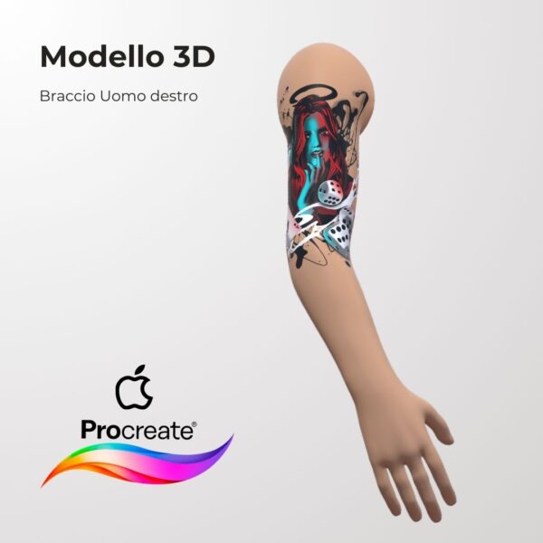 3D Model Procreate tattoo - Braccio Uomo DX - <h4><strong>Modello 3D Procreate per Simulare l'anteprima interattiva del tatuaggio</strong></h4> <img class="alignnone size-full wp-image-1204" src="https://www.artegraffa.it/wp-content/uploads/2024/05/2-3.png" alt="" width="313" height="94" data-wp-editing="1" /> <ul> <li><strong>7 livelli Colore</strong> della pelle</li> <li><strong>1 livello righello</strong> per squadratura stancil</li> <li><strong>1 livello Texture 2D</strong> realistica</li> <li><strong>Importa o disegna</strong> il tuo progetto</li> <li><strong>Compatibile con Procreate</strong> App (disponibile solo per <strong>Apple iPad</strong>)</li> <li><strong>Prodotto digitale</strong> pronto al download</li> <li><strong>Facile da installare</strong> su Procreate</li> <li><a href="https://www.artegraffa.it/installazione-del-prodotto/"><strong>Istruzioni d'installazione</strong></a></li> </ul> <strong>DOWNLOAD ILLIMITATI </strong> <em>Per scaricare i tuoi prodotti dal sito ArteGraffa® devi </em><strong><a href="https://www.artegraffa.it/mio-account/" target="_blank" rel="noopener">Creare la tua utenza</a></strong> <img class="alignnone wp-image-1203 size-full" src="https://www.artegraffa.it/wp-content/uploads/2024/05/1-4.png" alt="" width="313" height="94" />