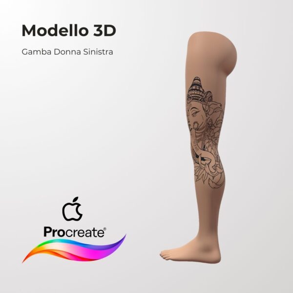 3D Model Procreate tattoo - Gamba Donna SX - <h4><strong>Modello 3D Procreate per Simulare l'anteprima interattiva del tatuaggio</strong></h4> <img class="alignnone size-full wp-image-1204" src="https://www.artegraffa.it/wp-content/uploads/2024/05/2-3.png" alt="" width="313" height="94" data-wp-editing="1" /> <ul> <li><strong>7 livelli Colore</strong> della pelle</li> <li><strong>1 livello righello</strong> per squadratura stancil</li> <li><strong>1 livello Texture 2D</strong> realistica</li> <li><strong>Importa o disegna</strong> il tuo progetto</li> <li><strong>Compatibile con Procreate</strong> App (disponibile solo per <strong>Apple iPad</strong>)</li> <li><strong>Prodotto digitale</strong> pronto al download</li> <li><strong>Facile da installare</strong> su Procreate</li> <li><a href="https://www.artegraffa.it/installazione-del-prodotto/"><strong>Istruzioni d'installazione</strong></a></li> </ul> <strong>DOWNLOAD ILLIMITATI </strong> <em>Per scaricare i tuoi prodotti dal sito ArteGraffa® devi </em><strong><a href="https://www.artegraffa.it/mio-account/" target="_blank" rel="noopener">Creare la tua utenza</a></strong> <img class="alignnone wp-image-1203 size-full" src="https://www.artegraffa.it/wp-content/uploads/2024/05/1-4.png" alt="" width="313" height="94" />