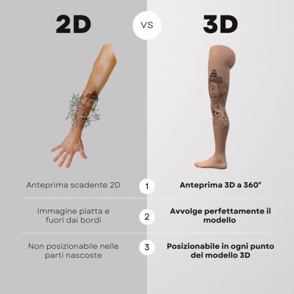 3D Model Procreate tattoo - Gamba Donna SX - <h4><strong>Modello 3D Procreate per Simulare l'anteprima interattiva del tatuaggio</strong></h4> <img class="alignnone size-full wp-image-1204" src="https://www.artegraffa.it/wp-content/uploads/2024/05/2-3.png" alt="" width="313" height="94" data-wp-editing="1" /> <ul> <li><strong>7 livelli Colore</strong> della pelle</li> <li><strong>1 livello righello</strong> per squadratura stancil</li> <li><strong>1 livello Texture 2D</strong> realistica</li> <li><strong>Importa o disegna</strong> il tuo progetto</li> <li><strong>Compatibile con Procreate</strong> App (disponibile solo per <strong>Apple iPad</strong>)</li> <li><strong>Prodotto digitale</strong> pronto al download</li> <li><strong>Facile da installare</strong> su Procreate</li> <li><a href="https://www.artegraffa.it/installazione-del-prodotto/"><strong>Istruzioni d'installazione</strong></a></li> </ul> <strong>DOWNLOAD ILLIMITATI </strong> <em>Per scaricare i tuoi prodotti dal sito ArteGraffa® devi </em><strong><a href="https://www.artegraffa.it/mio-account/" target="_blank" rel="noopener">Creare la tua utenza</a></strong> <img class="alignnone wp-image-1203 size-full" src="https://www.artegraffa.it/wp-content/uploads/2024/05/1-4.png" alt="" width="313" height="94" />