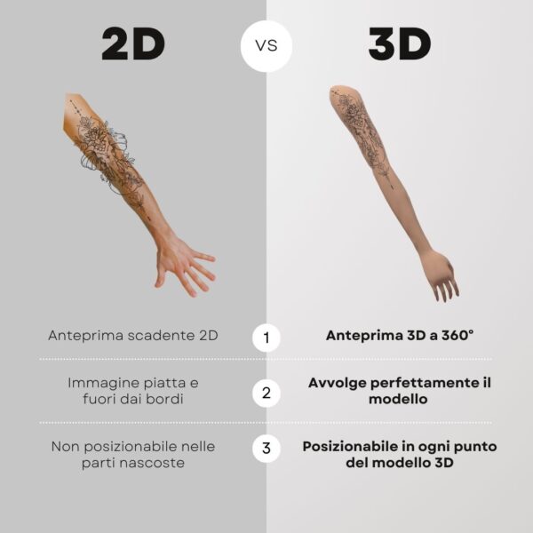 3D Model Procreate tattoo - Braccio Donna DX - <h4><strong>Modello 3D Procreate per Simulare l'anteprima interattiva del tatuaggio</strong></h4> <img class="alignnone size-full wp-image-1204" src="https://www.artegraffa.it/wp-content/uploads/2024/05/2-3.png" alt="" width="313" height="94" data-wp-editing="1" /> <ul> <li><strong>7 livelli Colore</strong> della pelle</li> <li><strong>1 livello righello</strong> per squadratura stancil</li> <li><strong>1 livello Texture 2D</strong> realistica</li> <li><strong>Importa o disegna</strong> il tuo progetto</li> <li><strong>Compatibile con Procreate</strong> App (disponibile solo per <strong>Apple iPad</strong>)</li> <li><strong>Prodotto digitale</strong> pronto al download</li> <li><strong>Facile da installare</strong> su Procreate</li> <li><a href="https://www.artegraffa.it/installazione-del-prodotto/"><strong>Istruzioni d'installazione</strong></a></li> </ul> <strong>DOWNLOAD ILLIMITATI </strong> <em>Per scaricare i tuoi prodotti dal sito ArteGraffa® devi </em><strong><a href="https://www.artegraffa.it/mio-account/" target="_blank" rel="noopener">Creare la tua utenza</a></strong> <img class="alignnone wp-image-1203 size-full" src="https://www.artegraffa.it/wp-content/uploads/2024/05/1-4.png" alt="" width="313" height="94" />