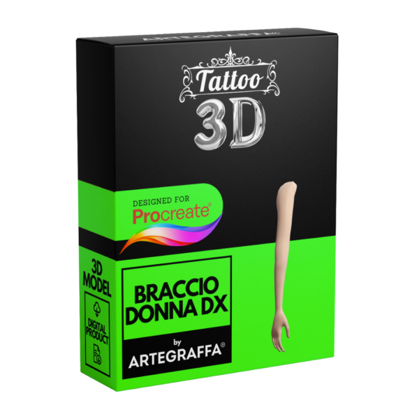 3D Model Procreate tattoo - Braccio Donna DX - <h4><strong>Modello 3D Procreate per Simulare l'anteprima interattiva del tatuaggio</strong></h4> <img class="alignnone size-full wp-image-1204" src="https://www.artegraffa.it/wp-content/uploads/2024/05/2-3.png" alt="" width="313" height="94" data-wp-editing="1" /> <ul> <li><strong>7 livelli Colore</strong> della pelle</li> <li><strong>1 livello righello</strong> per squadratura stancil</li> <li><strong>1 livello Texture 2D</strong> realistica</li> <li><strong>Importa o disegna</strong> il tuo progetto</li> <li><strong>Compatibile con Procreate</strong> App (disponibile solo per <strong>Apple iPad</strong>)</li> <li><strong>Prodotto digitale</strong> pronto al download</li> <li><strong>Facile da installare</strong> su Procreate</li> <li><a href="https://www.artegraffa.it/installazione-del-prodotto/"><strong>Istruzioni d'installazione</strong></a></li> </ul> <strong>DOWNLOAD ILLIMITATI </strong> <em>Per scaricare i tuoi prodotti dal sito ArteGraffa® devi </em><strong><a href="https://www.artegraffa.it/mio-account/" target="_blank" rel="noopener">Creare la tua utenza</a></strong> <img class="alignnone wp-image-1203 size-full" src="https://www.artegraffa.it/wp-content/uploads/2024/05/1-4.png" alt="" width="313" height="94" />