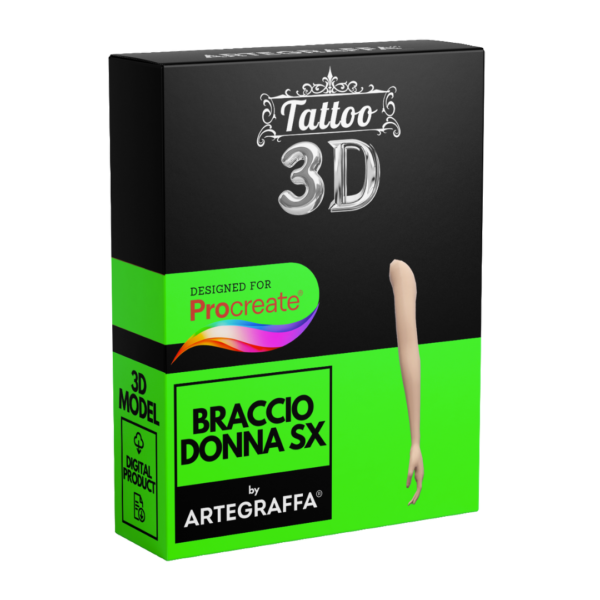 3D Model Procreate tattoo - Braccio Donna SX - <h4><strong>Modello 3D Procreate per Simulare l'anteprima interattiva del tatuaggio</strong></h4> <img class="alignnone size-full wp-image-1204" src="https://www.artegraffa.it/wp-content/uploads/2024/05/2-3.png" alt="" width="313" height="94" data-wp-editing="1" /> <ul> <li><strong>7 livelli Colore</strong> della pelle</li> <li><strong>1 livello righello</strong> per squadratura stancil</li> <li><strong>1 livello Texture 2D</strong> realistica</li> <li><strong>Importa o disegna</strong> il tuo progetto</li> <li><strong>Compatibile con Procreate</strong> App (disponibile solo per <strong>Apple iPad</strong>)</li> <li><strong>Prodotto digitale</strong> pronto al download</li> <li><strong>Facile da installare</strong> su Procreate</li> <li><a href="https://www.artegraffa.it/installazione-del-prodotto/"><strong>Istruzioni d'installazione</strong></a></li> </ul> <strong>DOWNLOAD ILLIMITATI </strong> <em>Per scaricare i tuoi prodotti dal sito ArteGraffa® devi </em><strong><a href="https://www.artegraffa.it/mio-account/" target="_blank" rel="noopener">Creare la tua utenza</a></strong> <img class="alignnone wp-image-1203 size-full" src="https://www.artegraffa.it/wp-content/uploads/2024/05/1-4.png" alt="" width="313" height="94" />