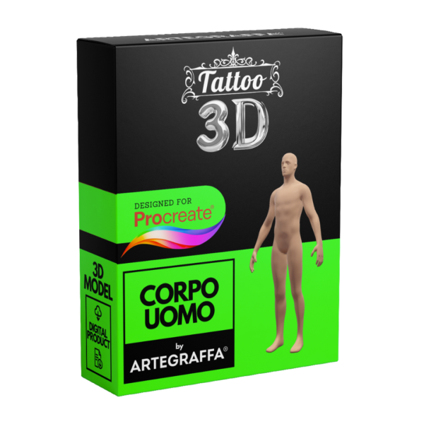 3D Model Procreate tattoo - Corpo Uomo Completo - <h4><strong>Modello 3D Procreate per Simulare l'anteprima interattiva del tatuaggio</strong></h4> <img class="alignnone size-full wp-image-1204" src="https://www.artegraffa.it/wp-content/uploads/2024/05/2-3.png" alt="" width="313" height="94" data-wp-editing="1" /> <ul> <li><strong>7 livelli Colore</strong> della pelle</li> <li><strong>1 livello righello</strong> per squadratura stancil</li> <li><strong>1 livello Texture 2D</strong> realistica</li> <li><strong>Importa o disegna</strong> il tuo progetto</li> <li><strong>Compatibile con Procreate</strong> App (disponibile solo per <strong>Apple iPad</strong>)</li> <li><strong>Prodotto digitale</strong> pronto al download</li> <li><strong>Facile da installare</strong> su Procreate</li> <li><a href="https://www.artegraffa.it/installazione-del-prodotto/"><strong>Istruzioni d'installazione</strong></a></li> </ul> <strong>DOWNLOAD ILLIMITATI </strong> <em>Per scaricare i tuoi prodotti dal sito ArteGraffa® devi </em><strong><a href="https://www.artegraffa.it/mio-account/" target="_blank" rel="noopener">Creare la tua utenza</a></strong> <img class="alignnone wp-image-1203 size-full" src="https://www.artegraffa.it/wp-content/uploads/2024/05/1-4.png" alt="" width="313" height="94" />