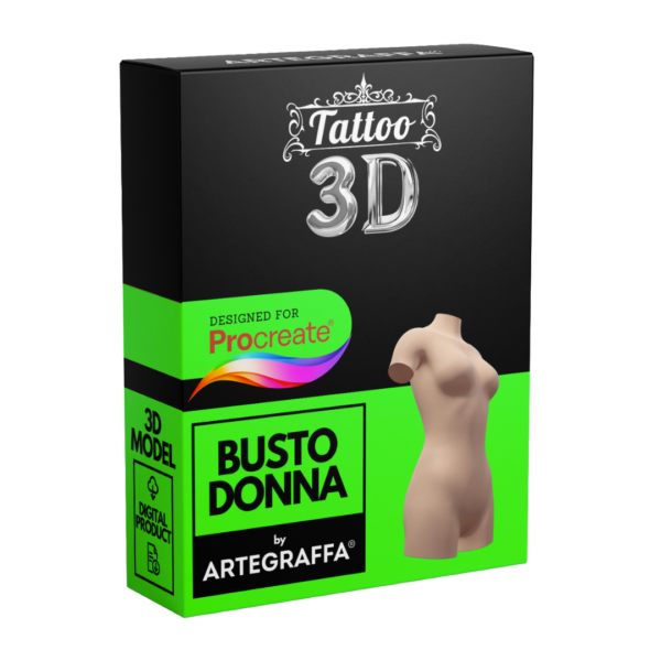 3D Model Procreate tattoo - Busto Donna - <h4><strong>Modello 3D Procreate per Simulare l'anteprima interattiva del tatuaggio</strong></h4> <img class="alignnone size-full wp-image-1204" src="https://www.artegraffa.it/wp-content/uploads/2024/05/2-3.png" alt="" width="313" height="94" data-wp-editing="1" /> <ul> <li><strong>7 livelli Colore</strong> della pelle</li> <li><strong>1 livello righello</strong> per squadratura stancil</li> <li><strong>1 livello Texture 2D</strong> realistica</li> <li><strong>Importa o disegna</strong> il tuo progetto</li> <li><strong>Compatibile con Procreate</strong> App (disponibile solo per <strong>Apple iPad</strong>)</li> <li><strong>Prodotto digitale</strong> pronto al download</li> <li><strong>Facile da installare</strong> su Procreate</li> <li><a href="https://www.artegraffa.it/installazione-del-prodotto/"><strong>Istruzioni d'installazione</strong></a></li> </ul> <strong>DOWNLOAD ILLIMITATI </strong> <em>Per scaricare i tuoi prodotti dal sito ArteGraffa® devi </em><strong><a href="https://www.artegraffa.it/mio-account/" target="_blank" rel="noopener">Creare la tua utenza</a></strong> <img class="alignnone wp-image-1203 size-full" src="https://www.artegraffa.it/wp-content/uploads/2024/05/1-4.png" alt="" width="313" height="94" />