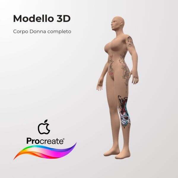 3D Model Procreate tattoo - Corpo Donna Completo - <h4><strong>Modello 3D Procreate per Simulare l'anteprima interattiva del tatuaggio</strong></h4> <img class="alignnone size-full wp-image-1204" src="https://www.artegraffa.it/wp-content/uploads/2024/05/2-3.png" alt="" width="313" height="94" data-wp-editing="1" /> <ul> <li><strong>7 livelli Colore</strong> della pelle</li> <li><strong>1 livello righello</strong> per squadratura stancil</li> <li><strong>1 livello Texture 2D</strong> realistica</li> <li><strong>Importa o disegna</strong> il tuo progetto</li> <li><strong>Compatibile con Procreate</strong> App (disponibile solo per <strong>Apple iPad</strong>)</li> <li><strong>Prodotto digitale</strong> pronto al download</li> <li><strong>Facile da installare</strong> su Procreate</li> <li><a href="https://www.artegraffa.it/installazione-del-prodotto/"><strong>Istruzioni d'installazione</strong></a></li> </ul> <strong>DOWNLOAD ILLIMITATI </strong> <em>Per scaricare i tuoi prodotti dal sito ArteGraffa® devi </em><strong><a href="https://www.artegraffa.it/mio-account/" target="_blank" rel="noopener">Creare la tua utenza</a></strong> <img class="alignnone wp-image-1203 size-full" src="https://www.artegraffa.it/wp-content/uploads/2024/05/1-4.png" alt="" width="313" height="94" />